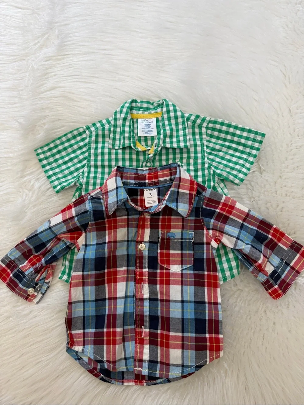 Two! Boy’s Plaid/Check Button Shirts Sz 3-6m